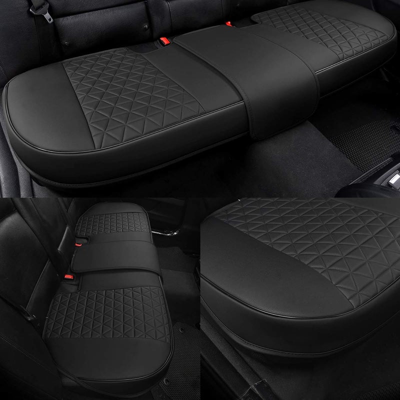 Black Panther Luxury PU Leather Rear Car Seat Cover Adjustable Length (49-55'') Back Seat Protector Fits 90% Vehicles (Sedan SUV Truck), for Seat Bottom Only, Triangle Quilting Design, Black - Image 2